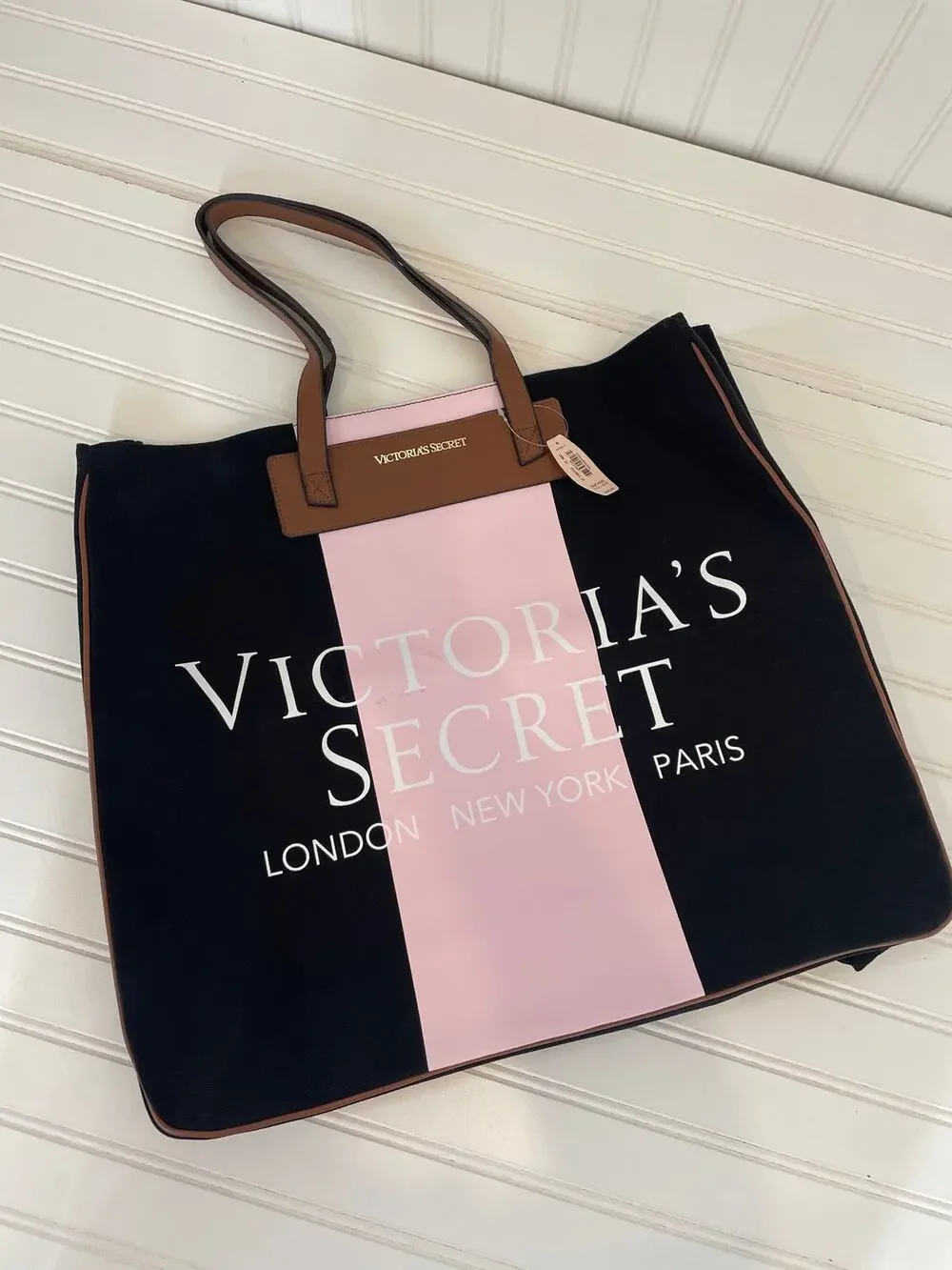 NWT Victoria's Secret Weekender Tote Bag Purse London New York Paris Black Pink